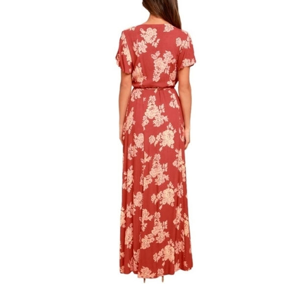 Lulu's floral v-neck maxi wrap sun dress wedding guest date night - Picture 3 of 7